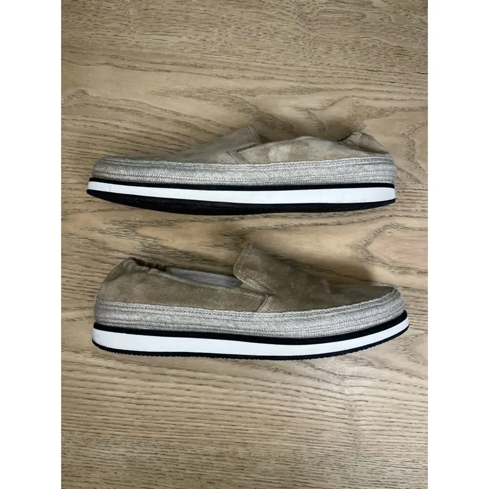 PRADA Saint Tropez Espadrille Slip On Platform Sneakers Tan Suede Size 7.5
